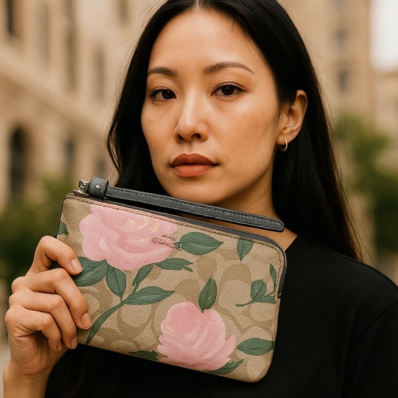 Coach Handbags - Coach Margot Rose Camo Wristlet